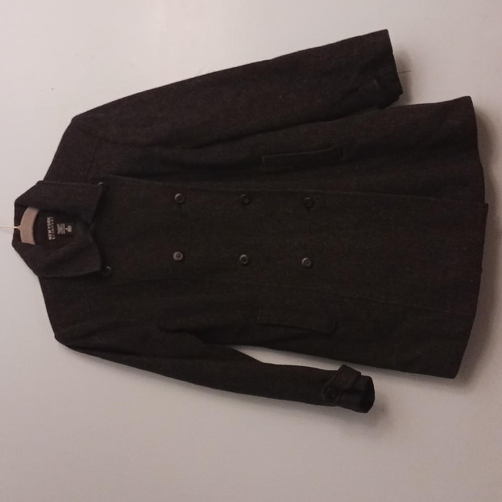 New York & Company size 8 women's dark black gray 80% wool double-breasted coat.